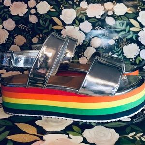 Awesome Metallic Rainbow Bottom Platform Sandal!